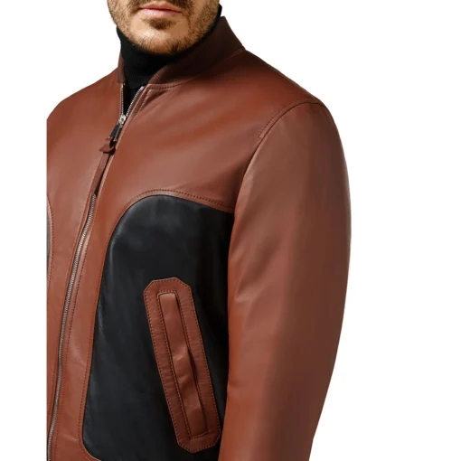 Men’s Brown and Black Bomber Leather Jacket