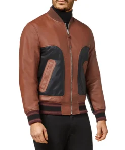 Men’s Brown and Black Bomber Leather Jacket