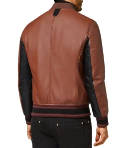 Men’s Brown and Black Bomber Leather Jacket