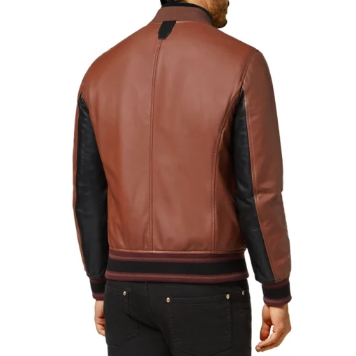 Men’s Brown and Black Bomber Leather Jacket