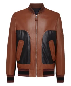 Men’s Brown and Black Bomber Leather Jacket