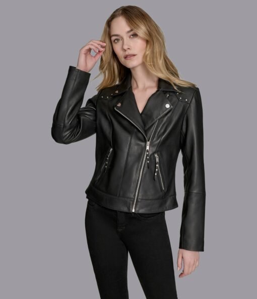 Addie Studded Asymmetric Moto Leather Jacket