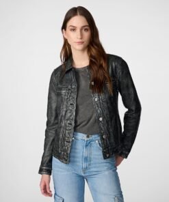 Addison Leather Denim Jacket For Women