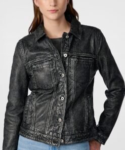 Addison Leather Denim Jacket For Women