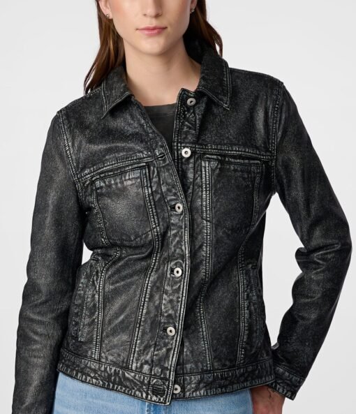 Addison Leather Denim Jacket For Women