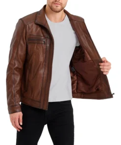 Mens Waxed Bomber Brown Leather Jacket