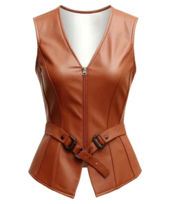 Brown Classic Leather Vest Women