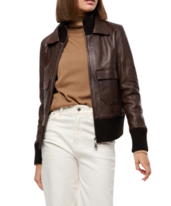 Womens Real Aviator Brown Leather Bomber Jacket