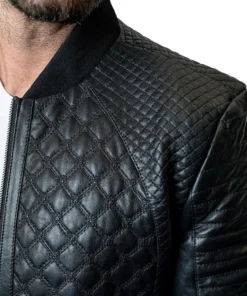 Mens Textured Black Crocodile Leather Jacket​