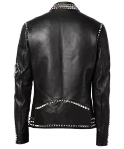 Mens Black Biker Studded Leather Jacket