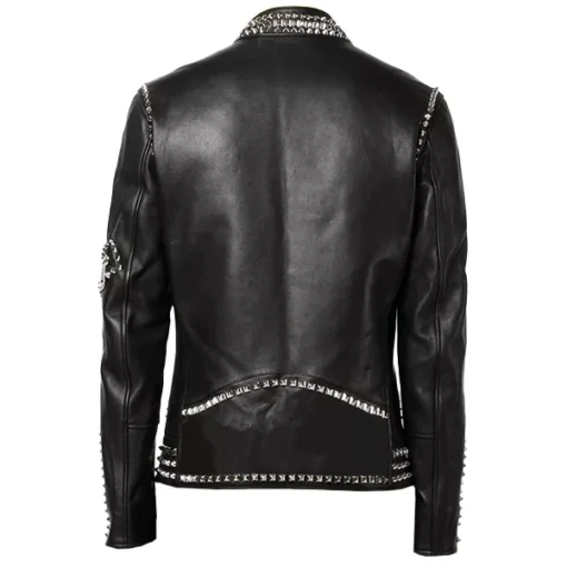 Mens Black Biker Studded Leather Jacket