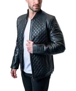 Mens Textured Black Crocodile Leather Jacket​