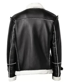 Men Black Shearling Faux Leather Jacket