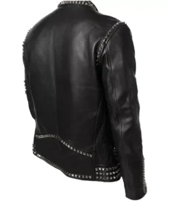 Mens Black Biker Studded Leather Jacket