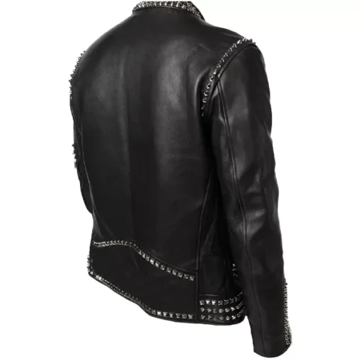 Mens Black Biker Studded Leather Jacket
