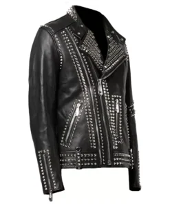 Mens Black Biker Studded Leather Jacket