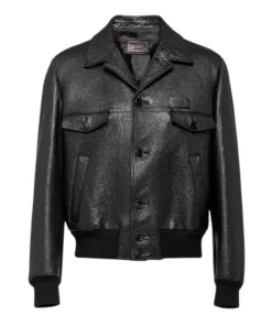 Black Textured Leather Trucker Jacket Womens