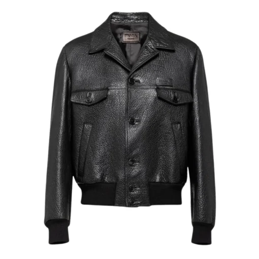 Black Textured Leather Trucker Jacket Womens
