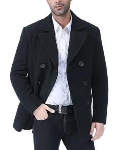 Men Double Breasted Black Pea coat | Men Wool Coat