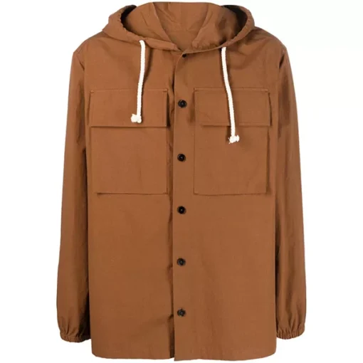 Brown Hooded Cotton Men’s Shacket Jacket