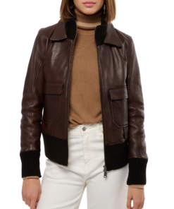 Womens Real Aviator Brown Leather Bomber Jacket