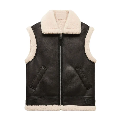 Ballie Black Shearlng Leather Vest