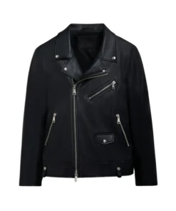 Charles Black Leather Biker Jacket With Snap Belt Loops