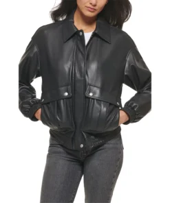 Annie Black Bomber Leather Jacket