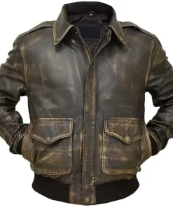 A2 Distressed Aviator Bomber Brown Leather Jacket