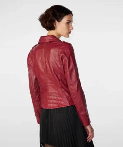 Madeline Asymmetrical Red Leather Jacket