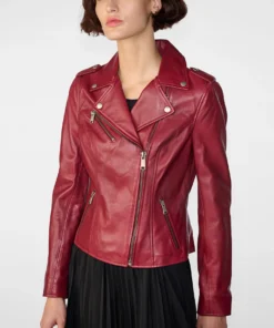 Madeline Asymmetrical Red Leather Jacket