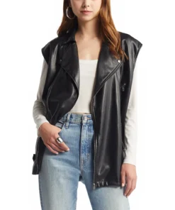 Womens Black Plus Size Leather Motorcycle Vest