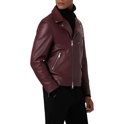 Edward Maroon Biker Leather Jacket