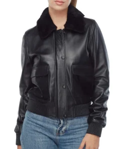 Anne Black Bomber Leather jacket
