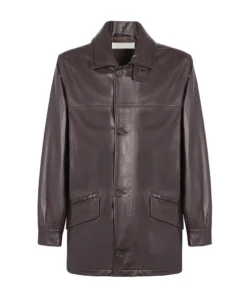 Men’s Dark Brown Double Collar Leather Coat