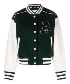 Womens Green And White Varsity Jacket – Baseball Style