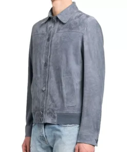 Mens Grey Suede Bomber Jacket