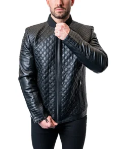 Mens Textured Black Crocodile Leather Jacket​
