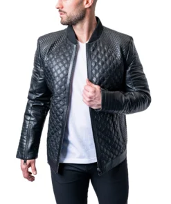 Mens Textured Black Crocodile Leather Jacket​