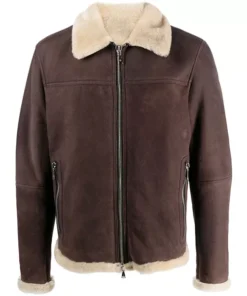 Mens Brown Suede Jacket With Sherpa Collar