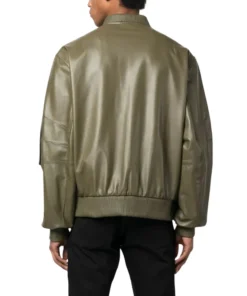 Khaki Green Mens Jacket Leather Bomber