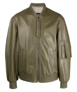 Khaki Green Mens Jacket Leather Bomber
