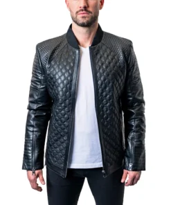 Mens Textured Black Crocodile Leather Jacket​