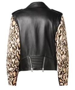 Mens Leopard Print Biker Leather Jacket