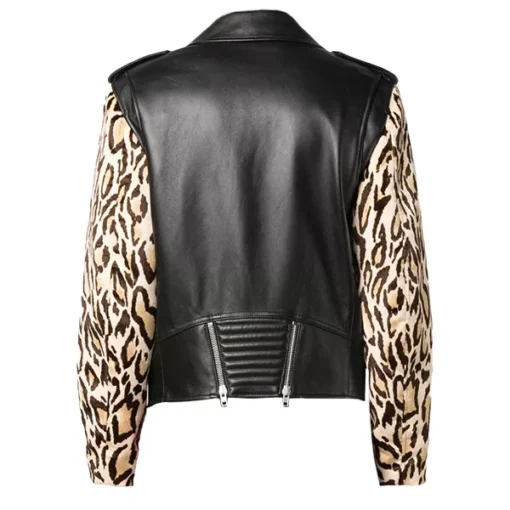 Mens Leopard Print Biker Leather Jacket