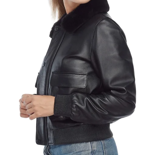 Anne Black Bomber Leather jacket