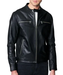 Mark Black Cafe Racer Leather Jacket