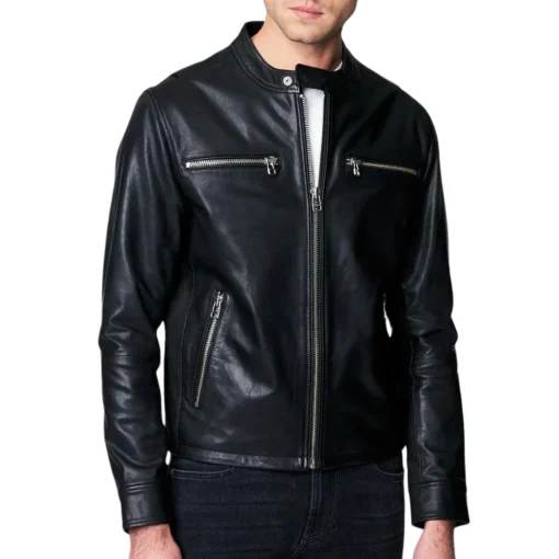 Mark Black Cafe Racer Leather Jacket