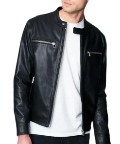 Mark Black Cafe Racer Leather Jacket