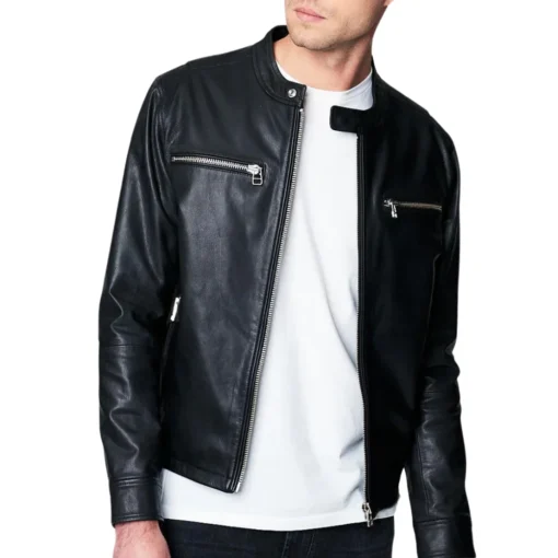 Mark Black Cafe Racer Leather Jacket